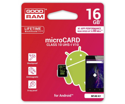Karta pamięci GOODRAM 16GB microSDHC zapis 10MB/s odczyt 80MB/s